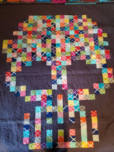 Load image into Gallery viewer, Bright colored pixel skull quilt