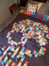 Load image into Gallery viewer, Bright colored pixel skull quilt