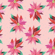 Magical Season - Painterly Poinsettia - Light Pink - 1/2yd