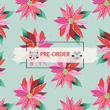 Load image into Gallery viewer, Magical Season - Painterly Poinsettia - Light Turquoise - 1/2yd - PREORDER - APRIL 2026
