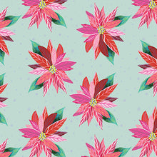 Load image into Gallery viewer, Magical Season - Painterly Poinsettia - Light Turquoise - 1/2yd - PREORDER - APRIL 2026
