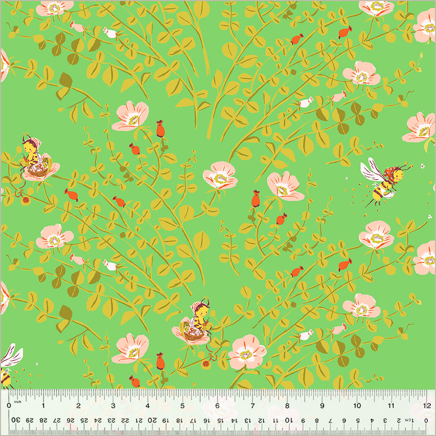 Heather Ross - Studio Edit -  Nanny Bee Green - 1/2yd