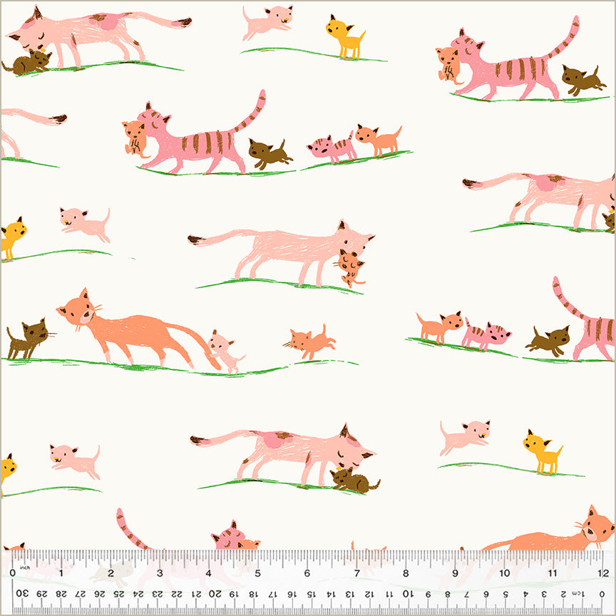 Heather Ross - Studio Edit - Mother Cats Cream - 1/2yd