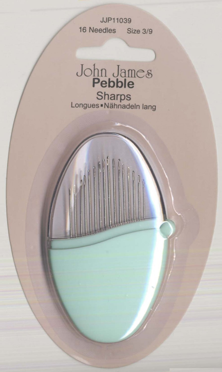 John James Pebbles Sharps Needles Assorted Sizes 3/9 16ct Peppermint Green