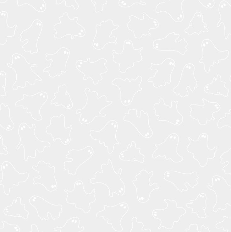 Spooky Ghosts White on White - 1/2yd